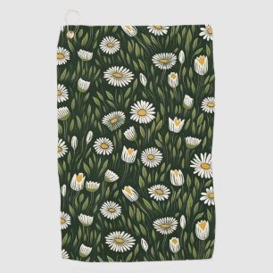 Vibrant Daisy Pattern with Lush Green Accents Golf Towel