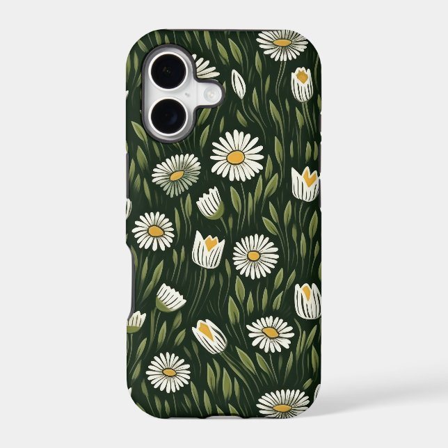 Vibrant Daisy Pattern with Lush Green Accents Iphone Case (Back)