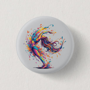 Vibrant Dance Flow Abstract Female Art Button