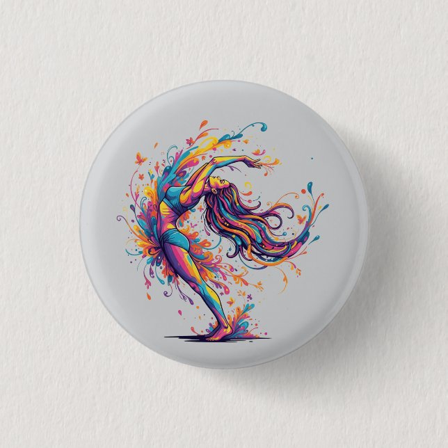 Vibrant Dance Flow Abstract Female Art Button (Front)