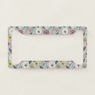Vibrant Dandelion and Foliage Seamless Pattern License Plate Frame