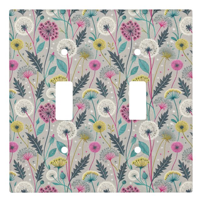 Vibrant Dandelion and Foliage Seamless Pattern Light Switch Cover (Front)