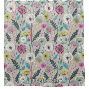 Vibrant Dandelion and Foliage Seamless Pattern Shower Curtain