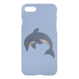 Vibrant Dark Blue Dolphin White Sparkles on Blue iPhone SE/8/7 Case