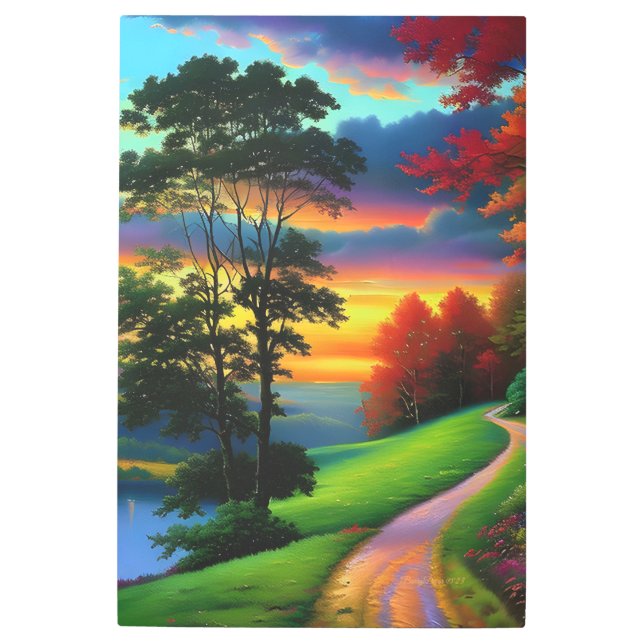 vibrant Dark Skies Landscape Sunset Metal Print (Front)