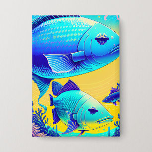Vibrant Deep Blue Fishes Button