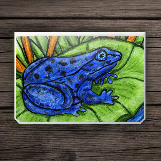 Vibrant Deep Blue Frog Black Spots on Lily Pad HP Laptop Skin