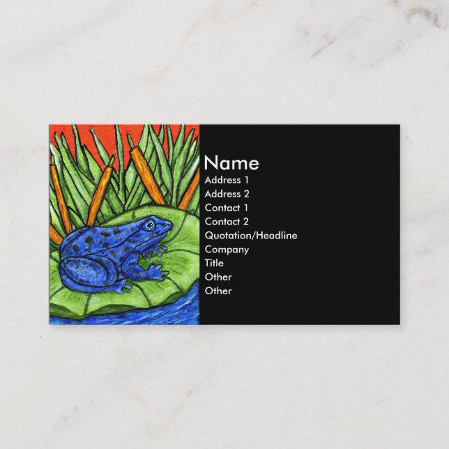 Vibrant Deep Blue Frog on Lily Pad Business Card (Front)