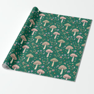 Vibrant Deep Emerald Green Fungi Seamless Pattern Wrapping Paper