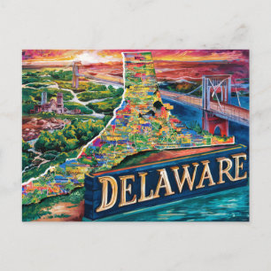 Vibrant Delaware Map Art Postcard
