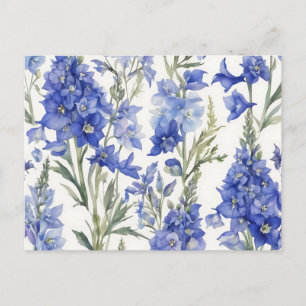 Vibrant Delphinium Watercolor Pattern in Bold Blue Postcard