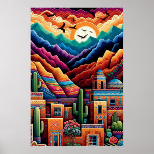Vibrant Desert Landscape, Colorful Mountains Poster