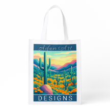 Vibrant Desert Sunset with Cactus and Wildflowers