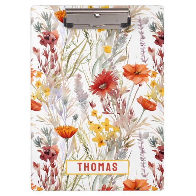 Vibrant Desert Wildflowers Customized Name floral Clipboard (Front)