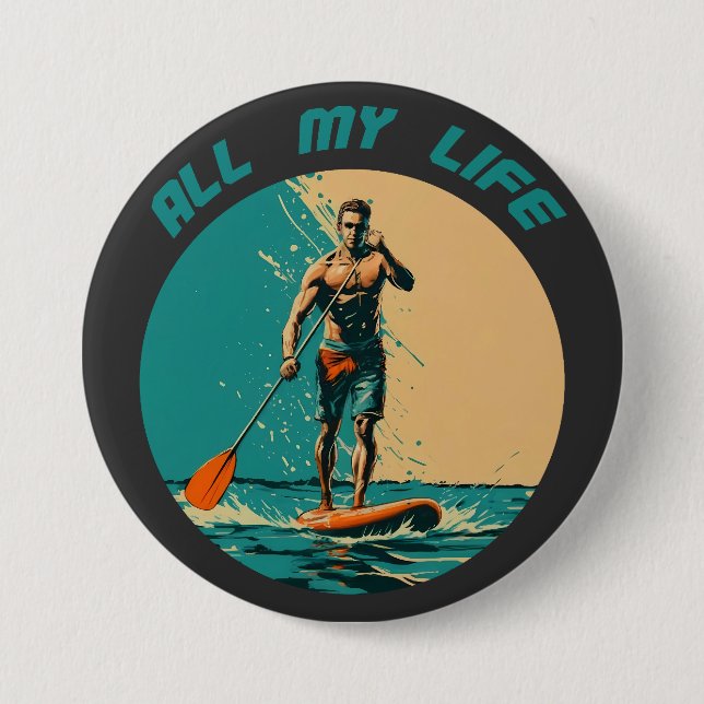 Vibrant design with man on sup paddle board button (Front)