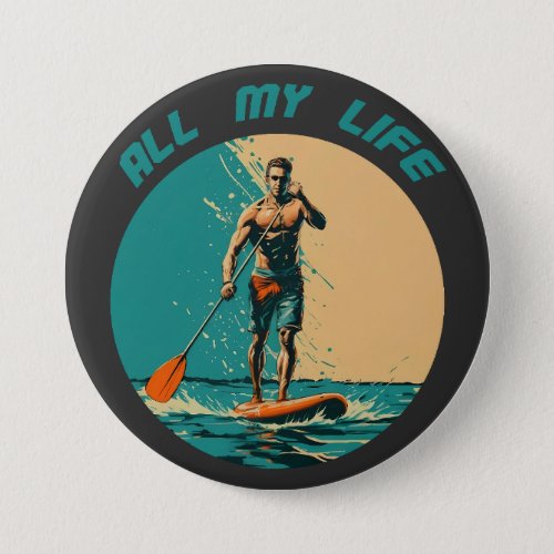 Vibrant design with man on sup paddle board button