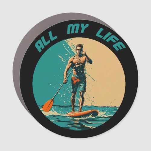 Vibrant design with man on sup paddle board car magnet