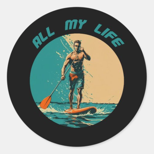 Vibrant design with man on sup paddle board classic round sticker