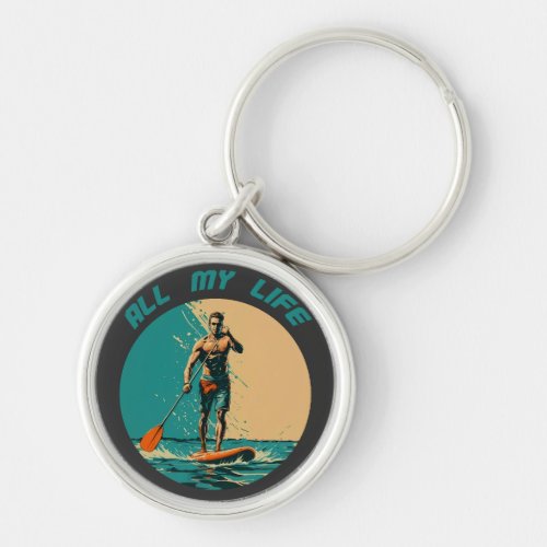 Vibrant design with man on sup paddle board keychain