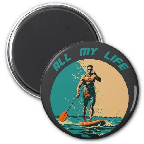Vibrant design with man on sup paddle board magnet