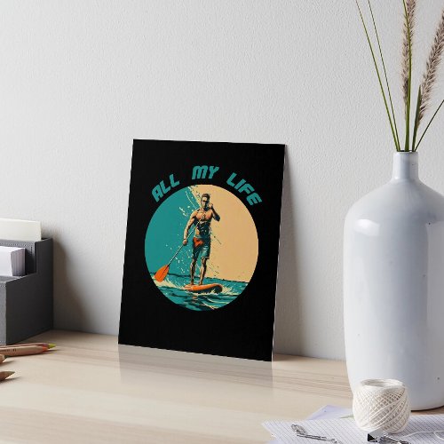 Vibrant design with man on sup paddle board metal print