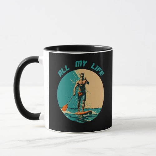 Vibrant design with man on sup paddle board mug