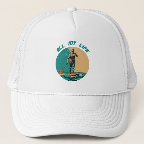 Vibrant design with man on sup paddle board trucker hat