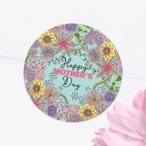 Vibrant Detailed Doodle Flowers Mothers Day Classic Round Sticker