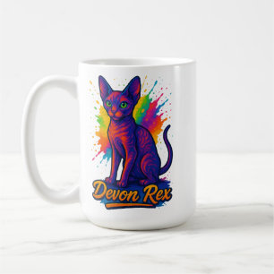 Vibrant Devon Rex Pop Art Cat – Colorful Neon Coffee Mug