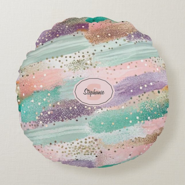 Vibrant Diagonal Brushstroke Pattern (2) Round Pillow (Front)