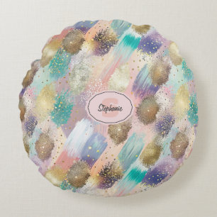 Vibrant Diagonal Brushstroke Pattern Round Pillow