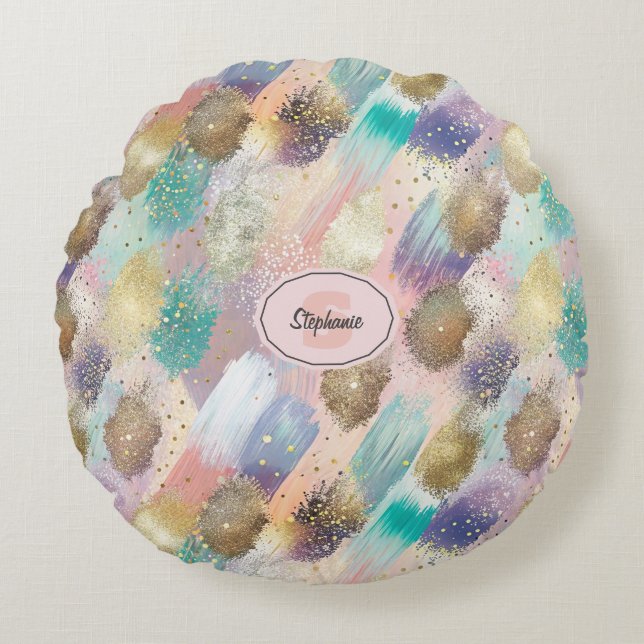 Vibrant Diagonal Brushstroke Pattern Round Pillow (Front)