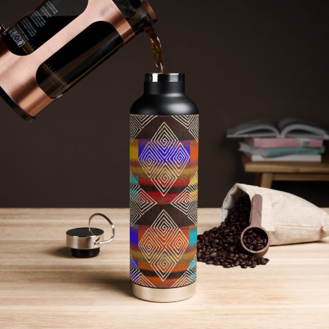 Vibrant Diamonds Ankara Style Pattern Water Bottle (Coffee)