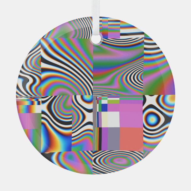 Vibrant Digital Abstract Geometric Background Glass Ornament (Front)