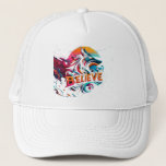 Vibrant Digital Artwork Featuring a Stylized Wolf  Trucker Hat