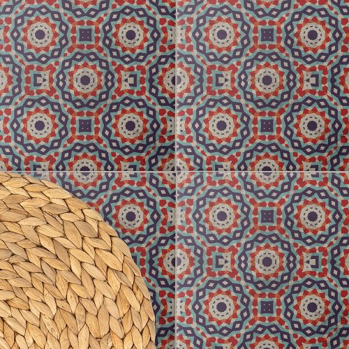 Vibrant Distressed Ottoman Geometric Motifs Ceramic Tile