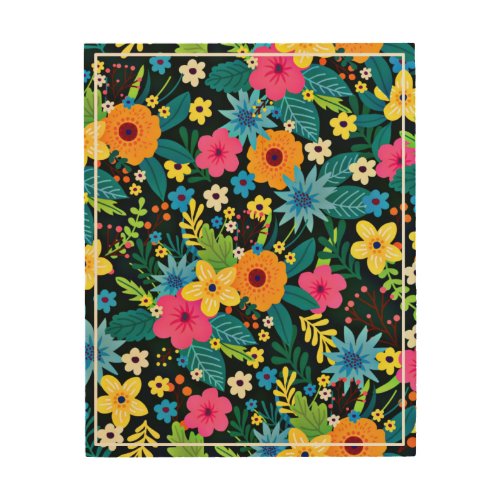 Vibrant Ditsy Colorful Flowers Floral Pattern Wood Wall Art
