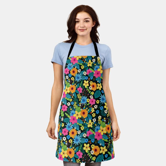 Vibrant Ditsy Flowers Floral Pattern Design-43785 Apron (Worn)