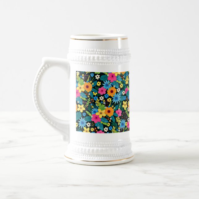 Vibrant Ditsy Flowers Floral Pattern Design-43785 Beer Stein (Left)