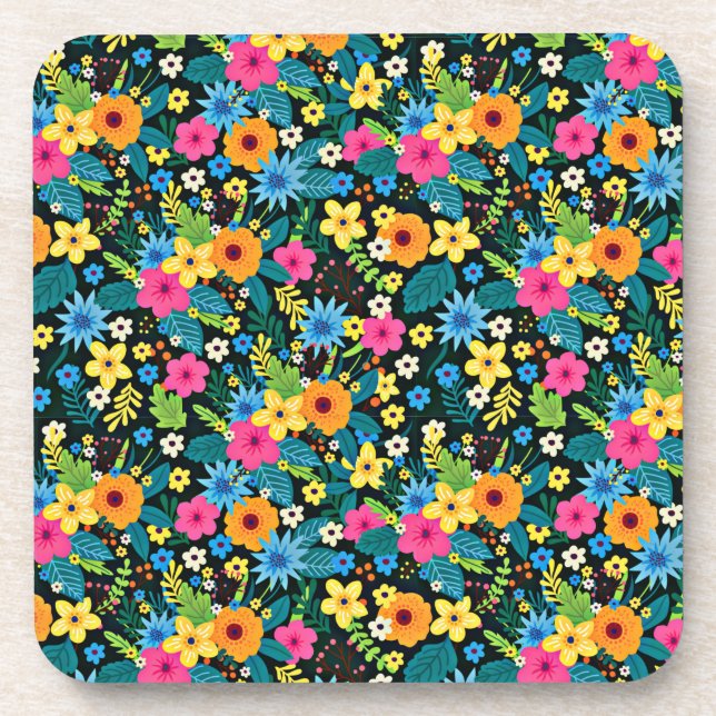 Vibrant Ditsy Flowers Floral Pattern Design-43785 Beverage Coaster (Front)
