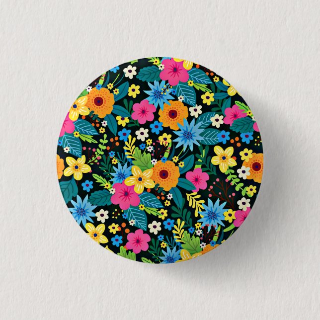 Vibrant Ditsy Flowers Floral Pattern Design-43785 Button (Front)