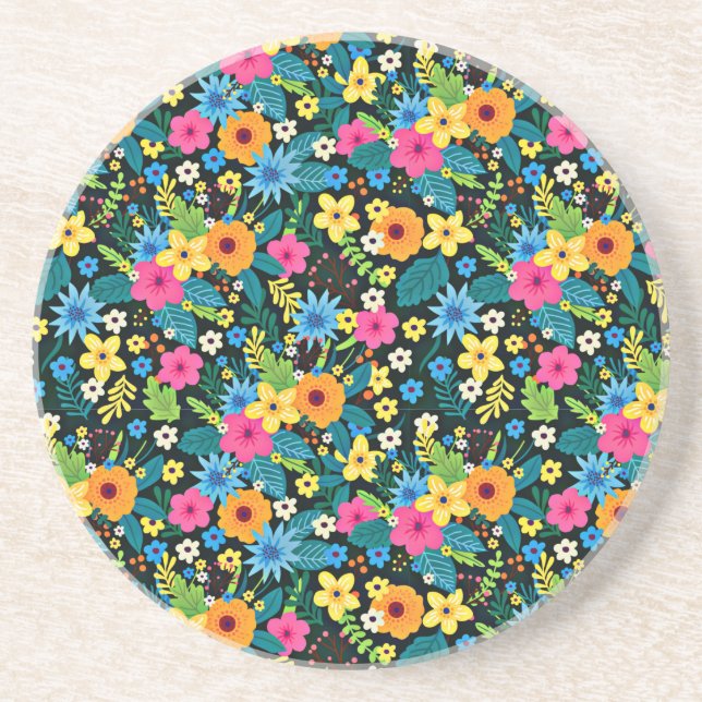 Vibrant Ditsy Flowers Floral Pattern Design-43785 Coaster (Front)