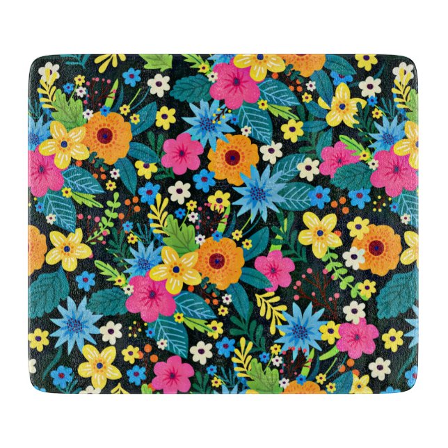 Vibrant Ditsy Flowers Floral Pattern Design-43785 Cutting Board (Front)