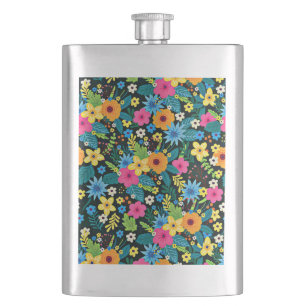 Vibrant Ditsy Flowers Floral Pattern Design-43785 Flask