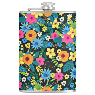 Vibrant Ditsy Flowers Floral Pattern Design-43785 Flask