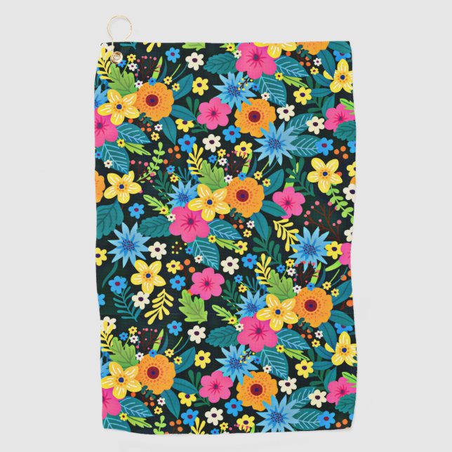 Vibrant Ditsy Flowers Floral Pattern Design-43785 Golf Towel (Front)