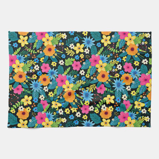 Vibrant Ditsy Flowers Floral Pattern Design-43785 Kitchen Towel (Horizontal)