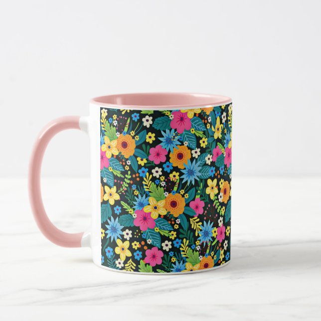 Vibrant Ditsy Flowers Floral Pattern Design-43785 Mug (Left)