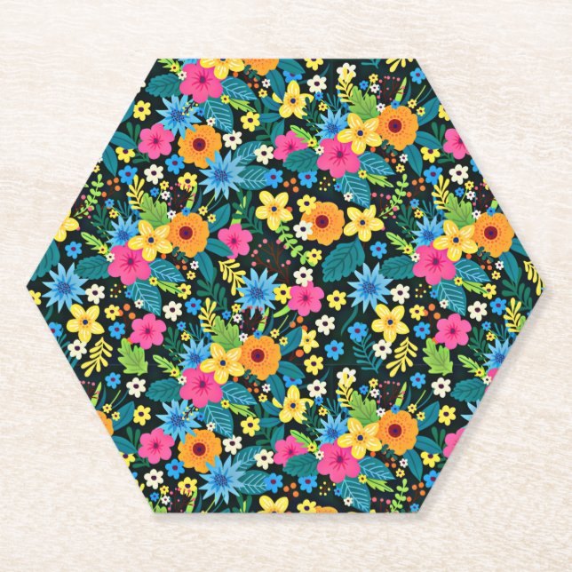 Vibrant Ditsy Flowers Floral Pattern Design-43785 Paper Coaster (Front)