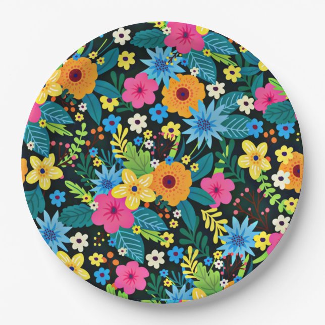Vibrant Ditsy Flowers Floral Pattern Design-43785 Paper Plates (Front)